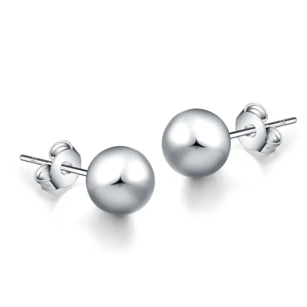 925 Sterling Silver 6MM Round Smooth Solid Ball Stud Earrings Fashion Wedding - Picture 6 of 6